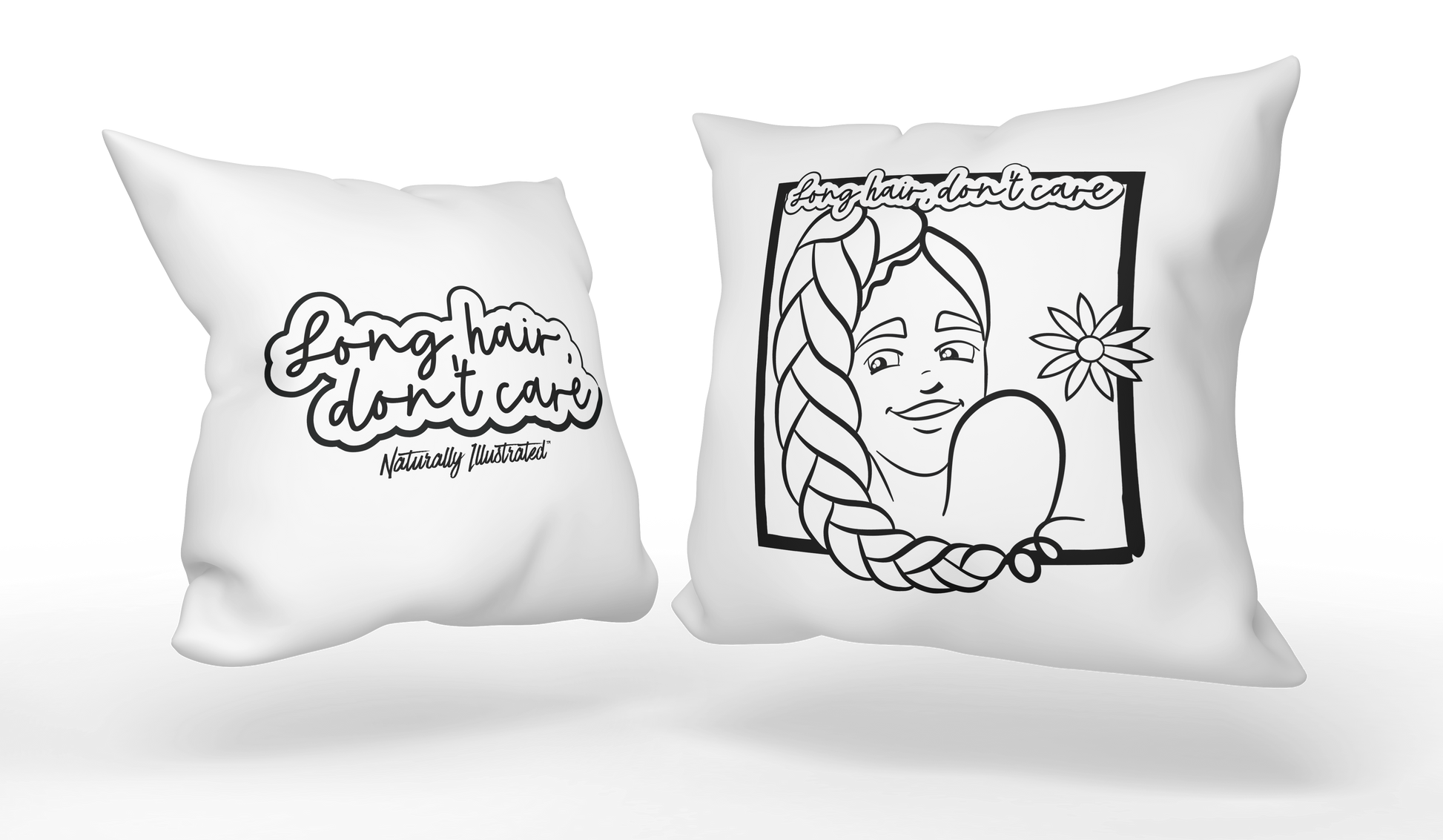 Long Hair, Don't Care ILL Girl Coloring Pillows - The Coloring Museum